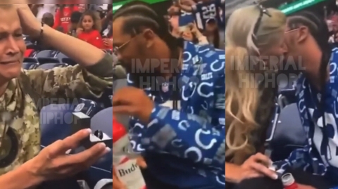 At a Sporting Event, a Sugar Momma Pulls Out a Ring and Asks Her Man to Marry Her