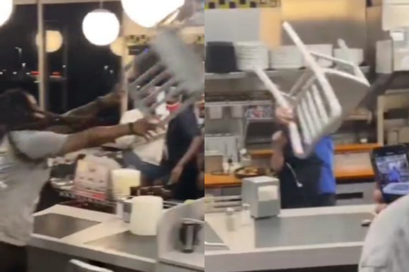 This Waffle House Employee, Unperturbed, Quickly Halted a Chair in Midair and Threw It Away