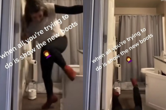 During A Video Of A Woman Showcasing Her New Boots, She Nearly Snaps Her Neck