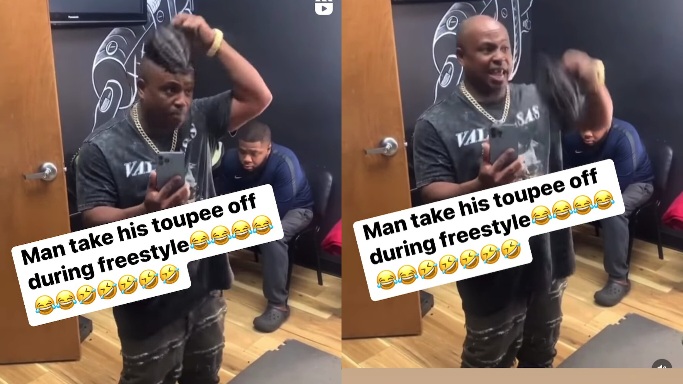 During A Freestyle Rap, A Man Removes His Toupee