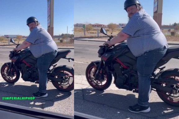 A Husky Man Riding A Motorcycle Is Teased At A Stoplight For Being Too Big For It