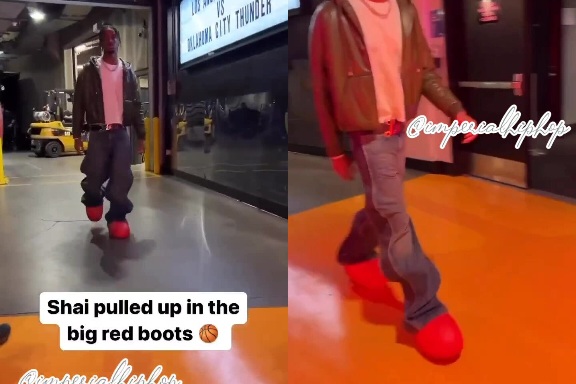 Shai Gilgeous-Alexander Wears MSCHF Big Red Boots to Lakers Game