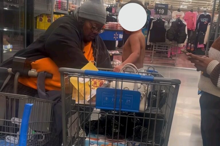 Despite The Bitter Cold, A Mother Brought Her Child Outside Bare-chested And Barefoot