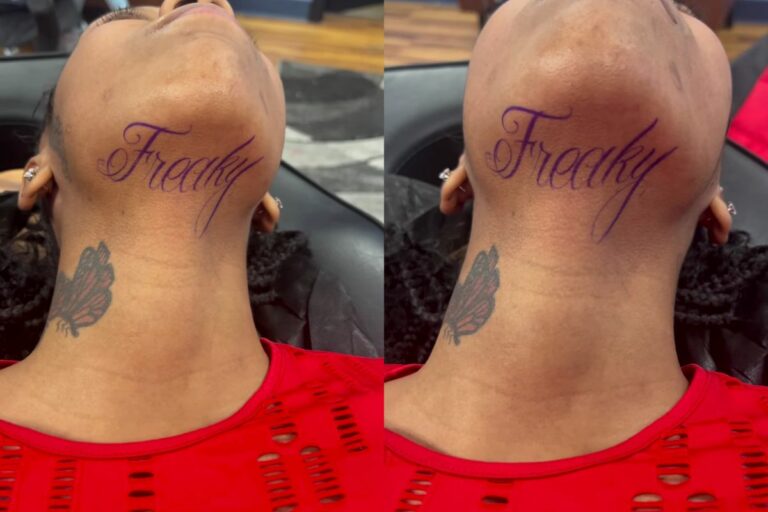 Taking the Little Ones to Get the Word “Freaky” Tattooed Under Your Chin Is Absolutely Crazy!