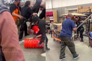 Home Depot Showdown: When Blue Shirt Meets Black Squad and the Cop Can’t Keep Up!